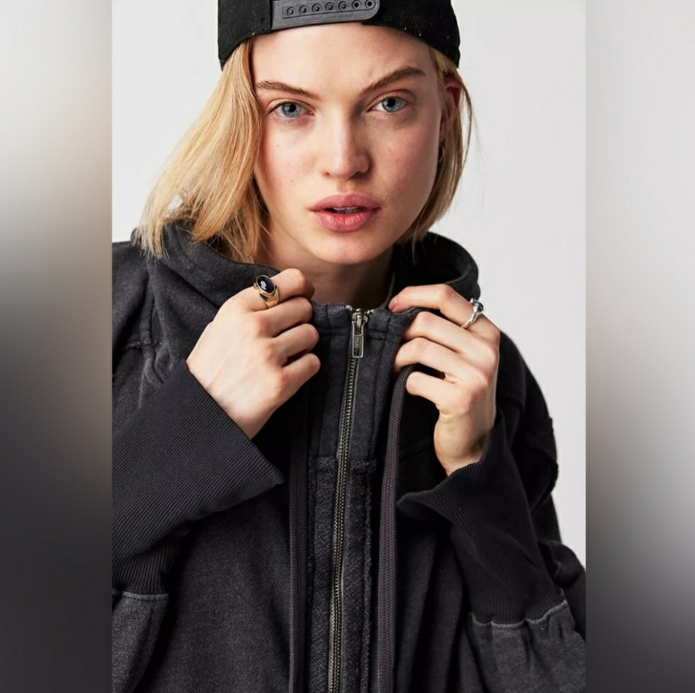 Free People Hoodie Zip Camden Black Medium nwt - Picture 5 of 10
